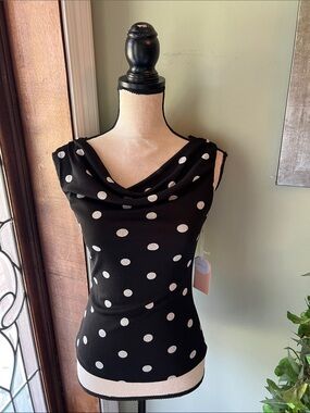 Blashe Black Polka Dot Sleeveless Cowl Neck Top